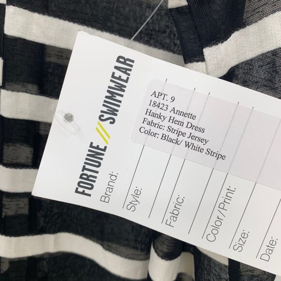 2/$30 FORTUNE Swimwear Cover Up Size S Annette Black White Stripe Handkerchief - Picture 3 of 7